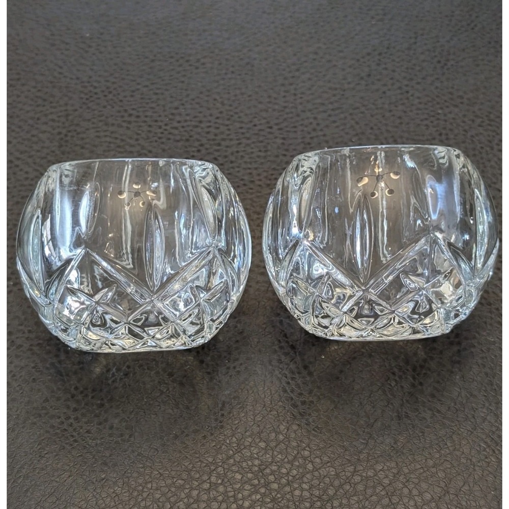 2x Vintage Homco USA Glass Crystal Votive Round Sphere Candle Holder 2.75"
